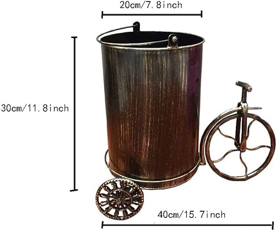 YXSH Garbage Cans, Metal Trash Can Garbage Can Retro Bicycle Styling Waste Storage Bins for Bathroom, Bedroom Home Office Kitchen