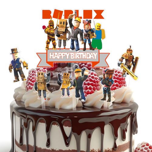 Roblx Decoracion Cumpleaños, 7 Piezas Roblx Topper Tarta Happy Birthday Decoracion de Tartas de Cumpleaños para Fiestas de Niños y Niñas