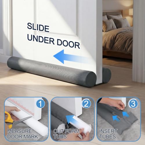 Image of MAXTID Twin Door Draft Stopper Weather Stripping Noise Window Breeze Blocker Heavy Duty Door Sweep Adjustable 36'' Grey