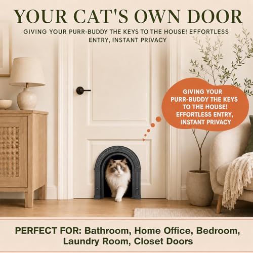 Cat Door for Interior Doors Large Cat Door for Cats Up to 25 lbs, No-Flap | Easy Installation in Minutes, No Training Needed, Fits 1.25" to 1.75" Thick Solid & Hollow Doors Black - Image 7
