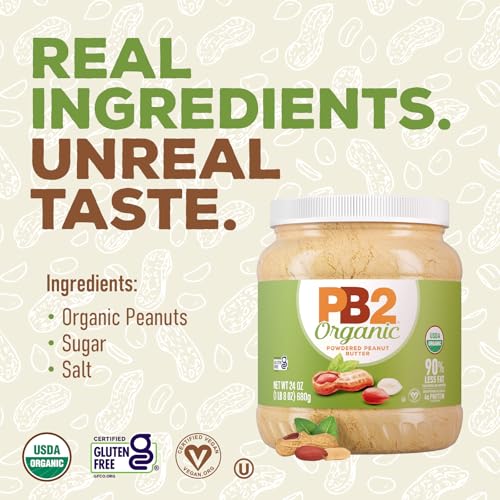 Image of PB2 Organic Powdered Peanut Butter | USDA Organic Certified, Non-GMO Project Verified, Gluten-Free Peanut Butter Powder | Vegan, Keto Friendly | 24oz Resealable Jar (Pack of 3)