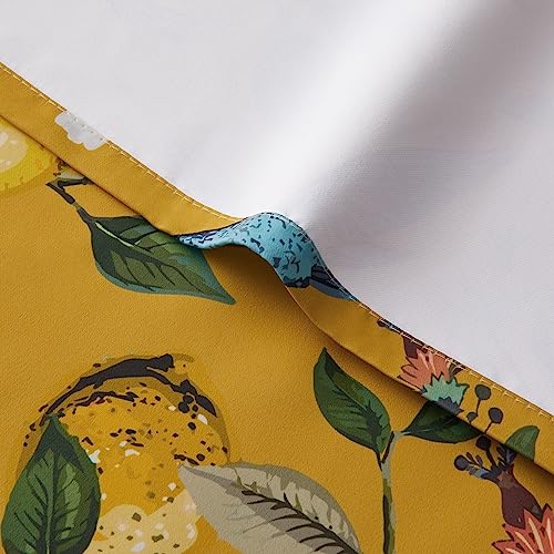 Image of Topfinel Bright Yellow Kitchen Valances 24 Inches Long Vintage Botanical Garden Hummingbird Thermal Insulated Faux Silk Grommet Blackout Small Window Curtains for Track Laundry Kitchen Camper 2 Panels