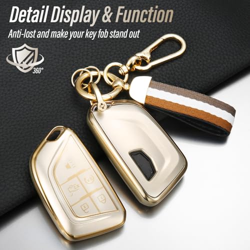 Image of Key Fob Cover for Cadillac, Champagne Woven Loop Keychain