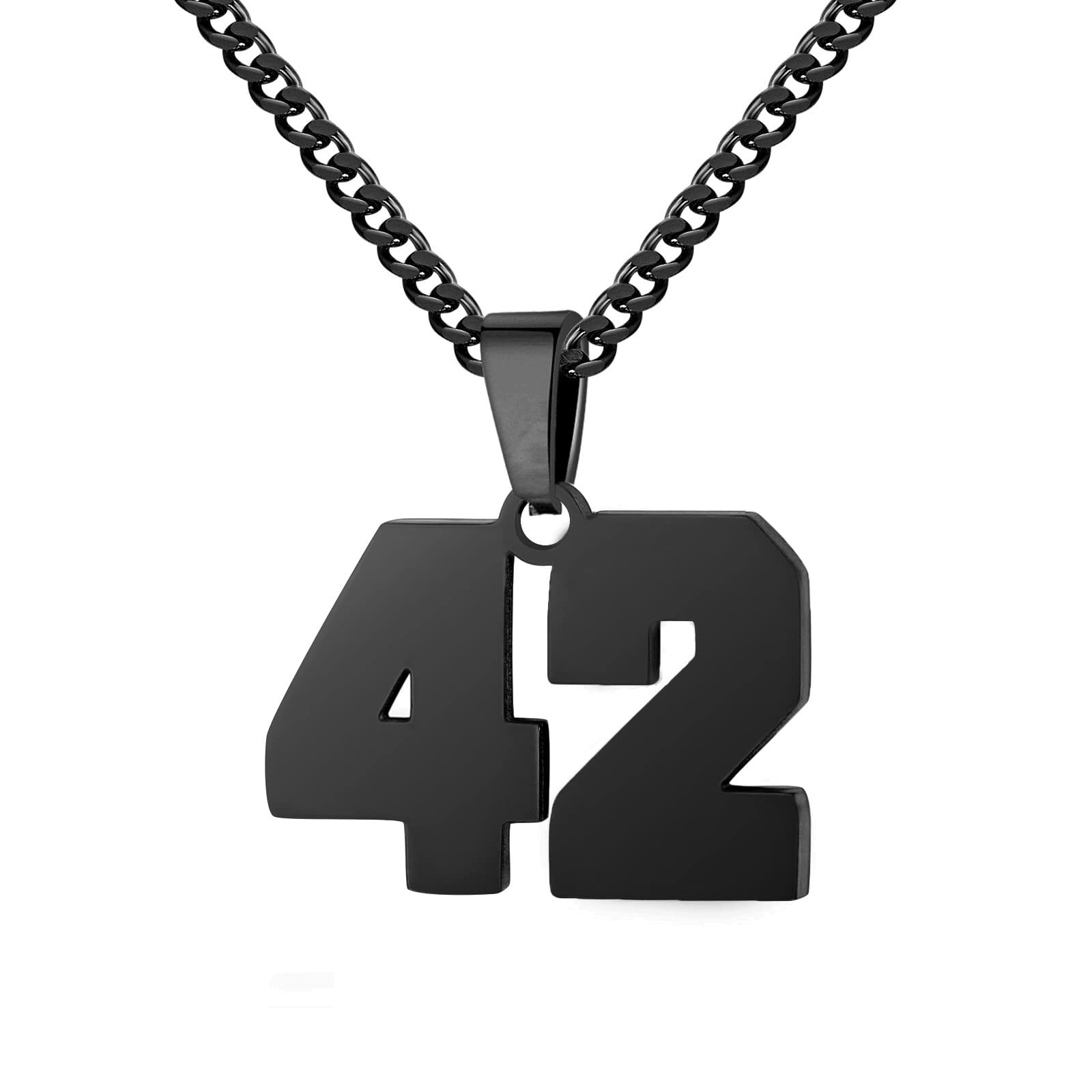 Athletes Jersey Number Necklace 0-99 for Men - Stainless Steel Chain 22+2 Inch Personalized Charm Pendant - Inspirational Basketball Baseball Football