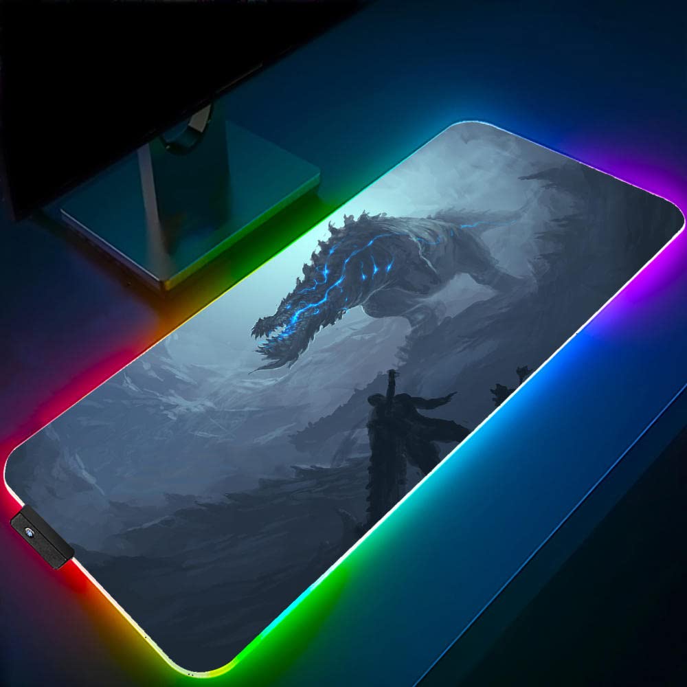 SQTYLJW Mouse Pads Game Monster Hunter RGB Gaming Mouse Mat Gamer Computer XXL Large Desk Keyboard LED Pad with Backlit 35.43 inch X 15.74 inch X0.16 inch