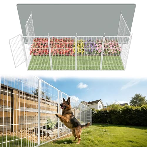 Image of FXW Garden Fence Outdoor for the Yard - 45in(H) x 18.2ft(L) Heavy Duty Metal Animal Barrier for Dog, No Dig Decorative Dog Fence, 8 Panels, White