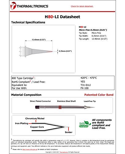 Image of Thermaltronics H80-LI Micro Fine 0.25mm (0.01in) interchangeable for Hakko T31-01LI