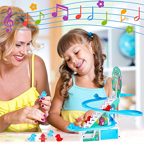 Image of Climb Stairs Toy Roller Coaster Toy for Halloween Christmas Electric Track Toys Track Slide Stairs Indoor Toy with LED Flashing Lights (Dinosaur)