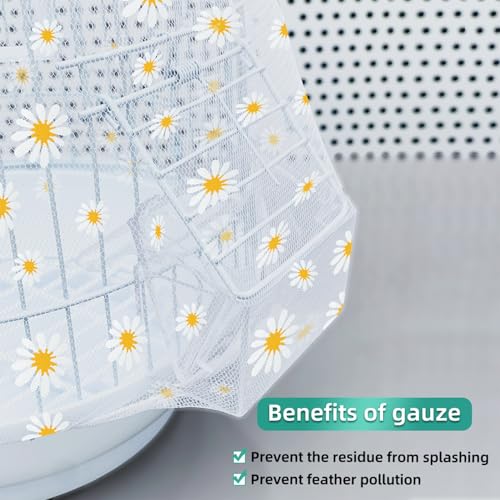 Image of Bird Cage Seed Catcher, Seed Catcher Guard Net Cover, Parrot Nylon Mesh Net Cover, Universal Soft Airy Cage Net Stretchy Skirt for Round Square Cages (Daisy-White, 15.7 inch x87 inch)