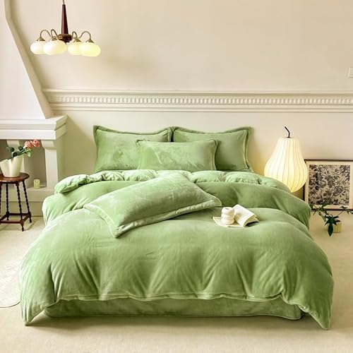 Luxlovery Sage Green Velvet Comforter Set Full Size Dusty Green Plush 3 Piece Be