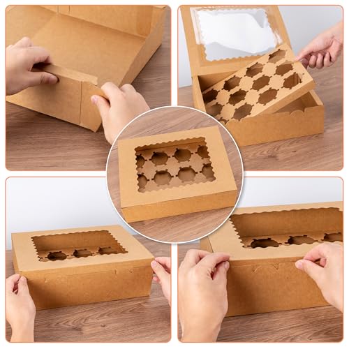 Image of Hoewina 12PCS Cupcake Boxes - Hold 12 Count Cupcake Containers with Window, Food Grade Cupcake Holder Easy Transport and Presentation - Ideal for Cupcakes, Desserts, and More (Brown)