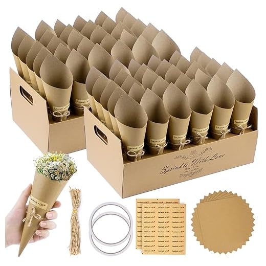 VORHOT 60 Piezas Conos Arroz Boda, Soporte Cucuruchos de Papel Kraft con 2 Cajas, Conos de Confeti para Decoración Fiesta Ceremonia, Marrón