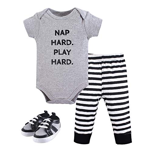 Little Treasure Unisex Baby Cotton Bodysuit, Pant and Shoe Set, Nap Hard, 3-6 Months