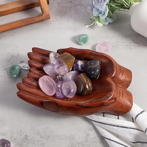 Eiyye Carved Hands Decorative Bowl, Crystal Holder For Stones, Crystal Shelf Offering Hands Sculpture, Key Bowl Wooden Decorative Tray For Entryway Table #TOP2