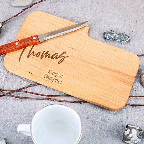 Herz & Heim® Frühstücksbrettchen Set mit Messer mit Gravur Ihres Wunschnamen
