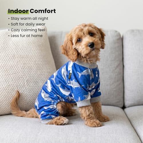 Image of Fitwarm Shark Dog Pajamas, Dog Clothes for Small Dogs Girl Boy, Pet Onesie with Feet, Cat Outfit, Lightweight Velvet, Royal Blue, Small