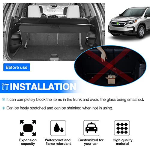 Image of Powerty Cargo Cover for 2016-2022 Honda Pilot Trunk Cover Retractable Trunk Shielding Shade for Pilot Accessories No Gap (NOT for Honda Passport or Pilot EX 2016)