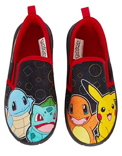 Pokémon Chaussures pour Enfants garçons Filles Pikachu Slip on Chaussons avec Semelle intérieure extérieure résistante Noire 8 UK Enfant