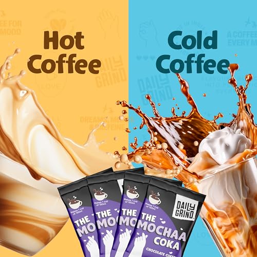 Image of DAILYGRIND Chocolate Mochaa Instant Coffee Sachets 2 g Each - Pack of 48 | Assorted Arabica Coffee Powder with Free Jar | Hot & Cold Brews - Freeze Dried | Hot or Iced Brews at Home & Office 96 g