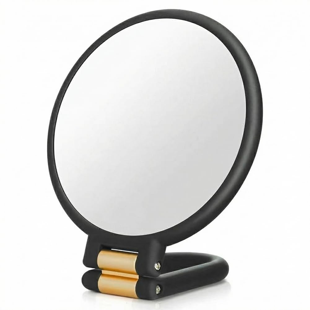 Espejo de mano con asa, doble cara de 50 aumentos y 1 aumento, espejo plegable para maquillaje, viajes, montaje en pared, uso en escritorio (negro) — view 7