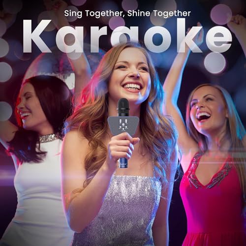 Image of LANDMARK BT55 Handheld Wireless Singing Mic Multi-Function Bluetooth Karaoke Microphone with Inbuilt Bluetooth Speaker, Recorder for Smart Phones, Laptop, Tablet - Blue