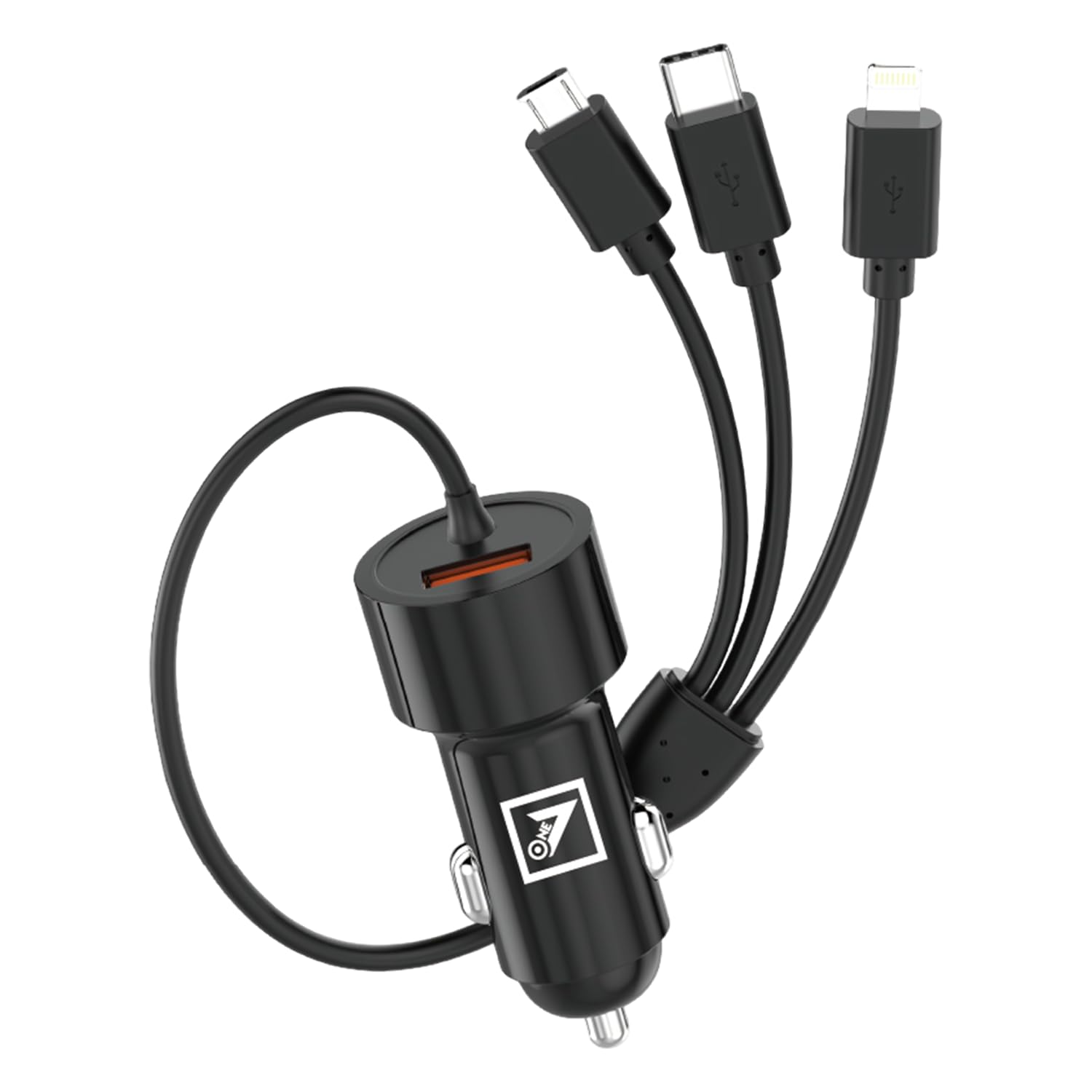 ONE7 17W 4-in-1 Car Charger with Multi-Charging Cable | Fast USB Car Adapter with Type-C, Micro USB & Connectors | Scratch-Resistant Body, Universal Compatibility (ON QCC-18)-image-9
