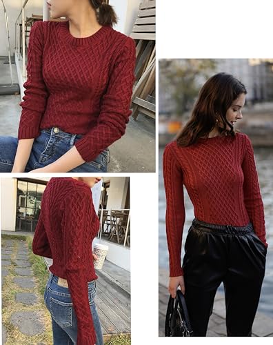 v28 Women Crew Neck Knit Stretchable Elasticity Long Sleeve Sweater Jumper Pullover4