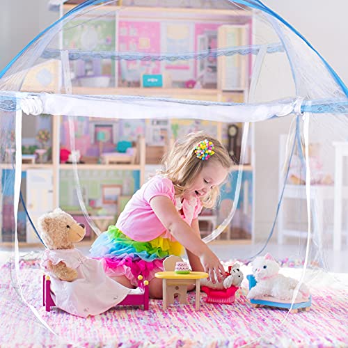Portable Folding Net Bed With Bottom Crib For Children's Castle Design Bed Camping Travel Home (78.7 X 70.8 X 59 Inch) #TOP1