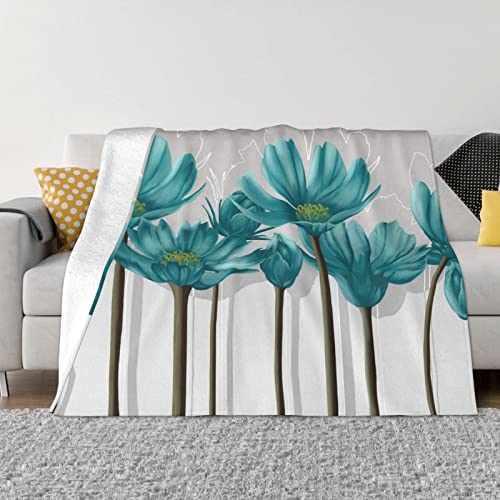 Couverture en flanelle gris sarcelle et blanc toutes tailles