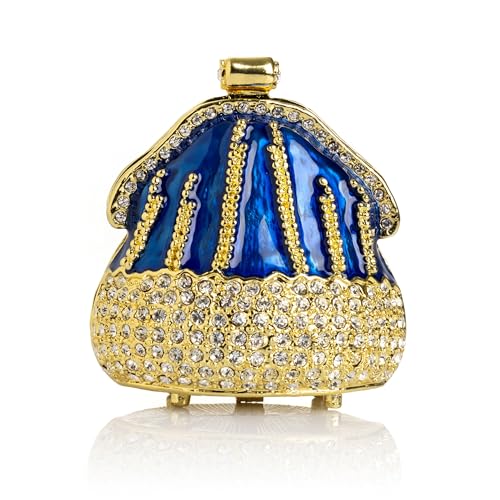 Keren Kopal Golden Blue Purse Trinket Box Decorated with Crystals