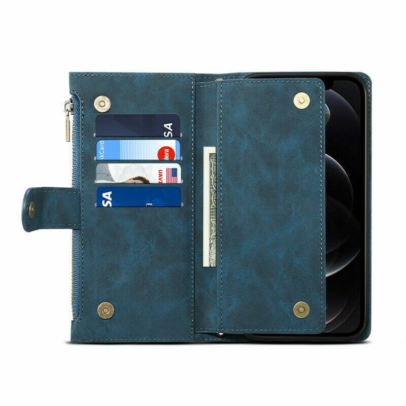 Coque iPhone 13 Mini rabat magnétique bleu antichoc