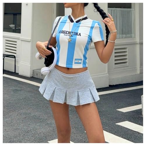 SweatyRocks Girl's Striped Short Sleeve Jersey Shirt Y2k Letter Graphic V Neck Crop Tees4