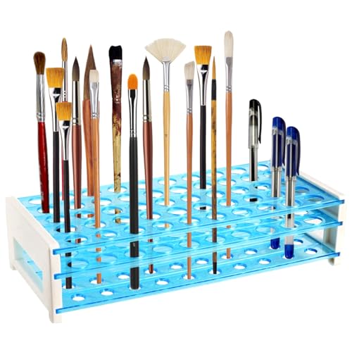 Image of Plastic Paint Brush Holder and Organizer Artist 50 Hole Desk Stand Holder for Pens, Pencils, Markers, Paint Brushes, Makeup Brush Rack, Office School Art Supplies (Blue)