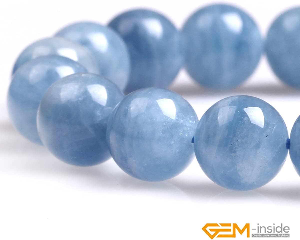 GEM-Inside Natural 10mm Blue Aquamarine Quartz Gemstone Loose Beads Round AA Grade Crystal Energy Stone Power for Jewelry Making 15"