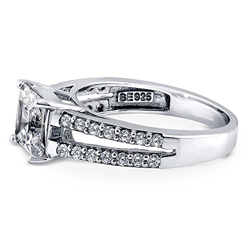 BERRICLE Sterling Silver Solitaire Wedding Engagement Rings 2 Carat Princess Cut Cubic Zirconia CZ Split Shank Ring for Women, Rhodium Plated3