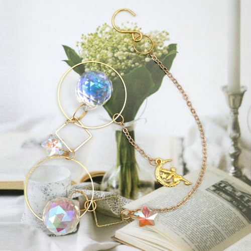 Image of HASTHIP Sun Catcher Hanging for Home Decor 12.9 inches Hanging Multi-Faceted Dazzling Star Charm Reflective Colorful Sun Catcher Suns Light Catchers Shining Hangings for Room Decor