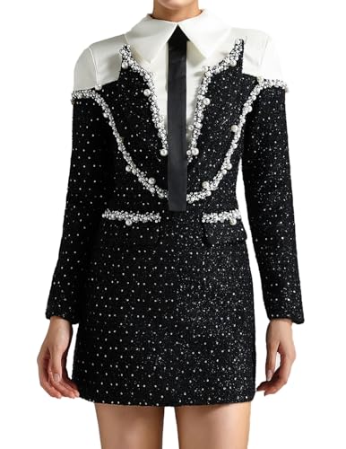 Amazon.com: BELLA BARNETT Mini Sequins Black and White Pearl Dress with  Long Sleeves, Tweed Collar Neck, Elegant for Graduation, Fashion and Trendy  : Clothing, Shoes & Jewelry