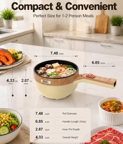 Image of Cullinsss Electric Hot Pot 1.5L Mini Portable Electric Pot Dual Power | Electric Cooking Pot with Saute Frying Functions for Ramen Pasta Steak Eggs Soup for Dorms Small Kitchen Camping RV Travel