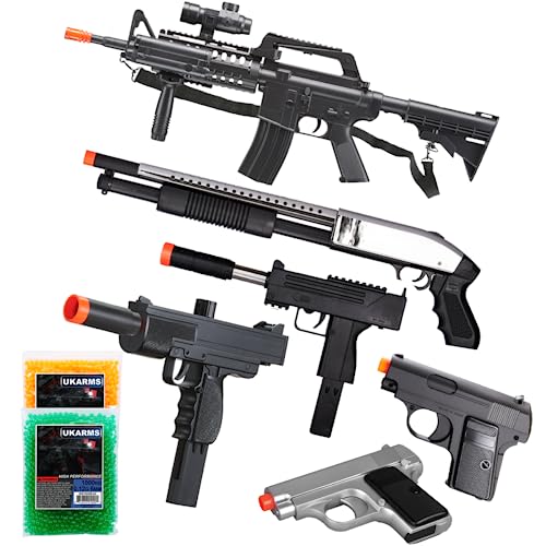 Spring Airsoft Gun Combo Package-Included Spring M4 Airsoft Rifle, Shotgun, 2X Pistols & SMG, and...