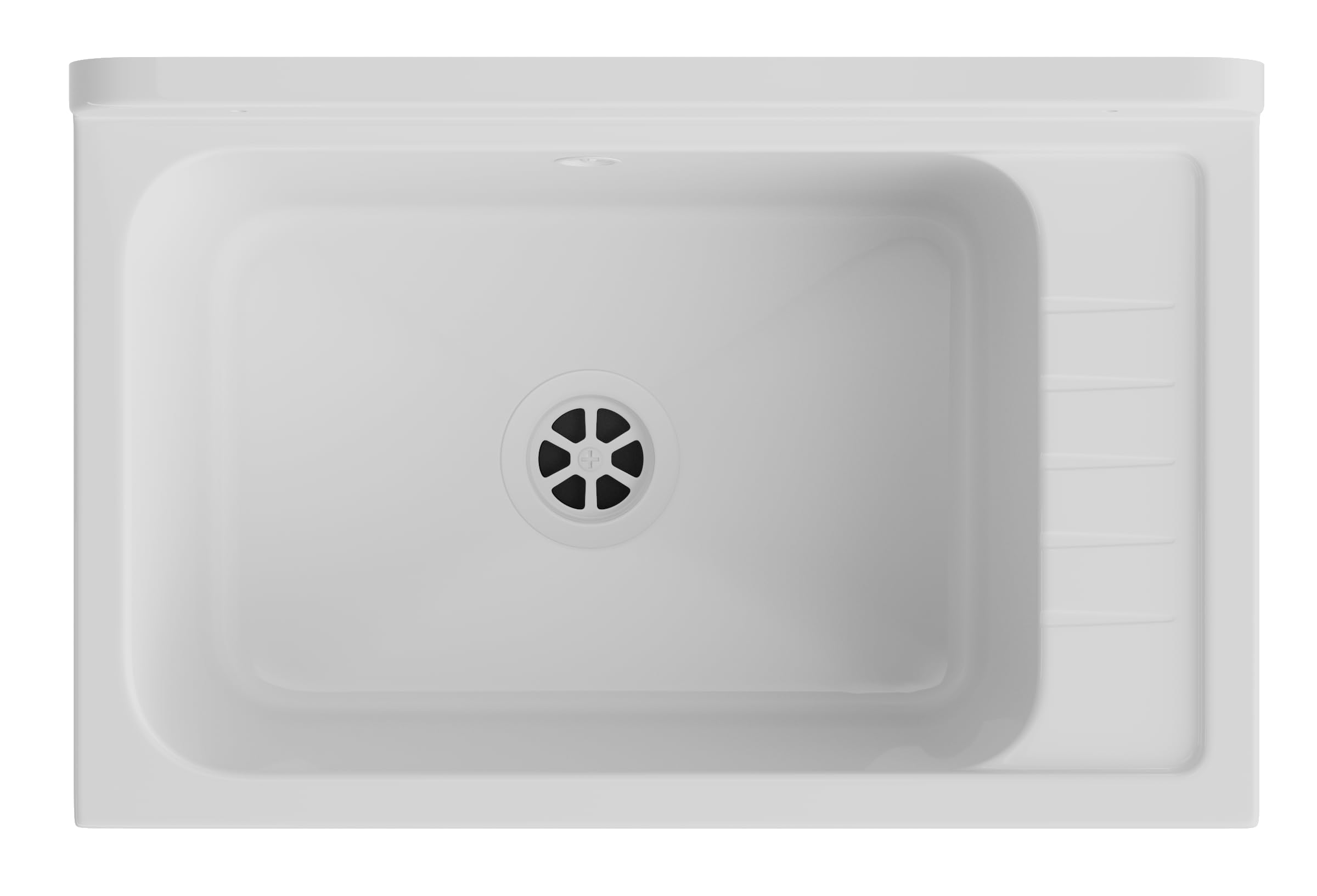 Granitan Lavabo universel pour garage, cave, atelier et buanderie, avec siphon, lavabo mural pour installation intérieure et extérieure, 58 x 38 x 26,7 cm, blanc