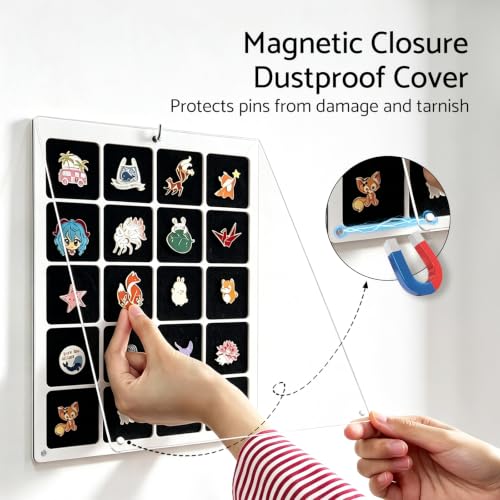 Image of HIIMIEI Acrylic Pin Display Board, 9x11 Enamel Pin Holder Frame 20 Grids