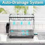 Dish Drying Rack - 2 Tier Large Capacity Dish Rack- Dish Racks for Kitchen Counter with Drainboard, Rustproof Dish Drainer with Removable Utensil Holder,Cutting Board Holder,Cup Holder, Black - Image 2