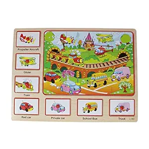 Tootpado Transport Vehicles Puzzle Board for Kids Learning Educational Boards Wooden Toys -Multi (1TNG608)