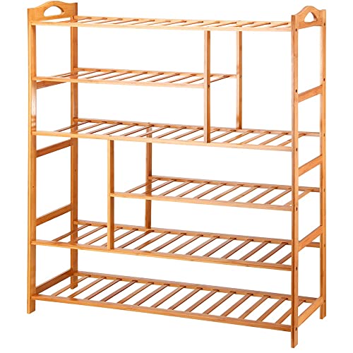 Étagère à chaussures pliable en bambou meuble de rangement 6 niveaux modulable - 2