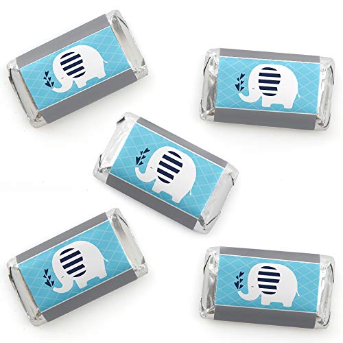 Blue Elephant - Mini Candy Bar Wrapper Stickers - Boy Baby Shower or Birthday Party Small Favors - 40 Count