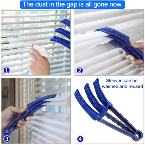 Image of 2 Pack Window Blind Cleaner Duster Brush with 6 Microfiber Sleeves, Blind Cleaner Tools for Window Shutters Blind, Air Conditioner, Jalousie Dust, Car Air Outlet, Fans