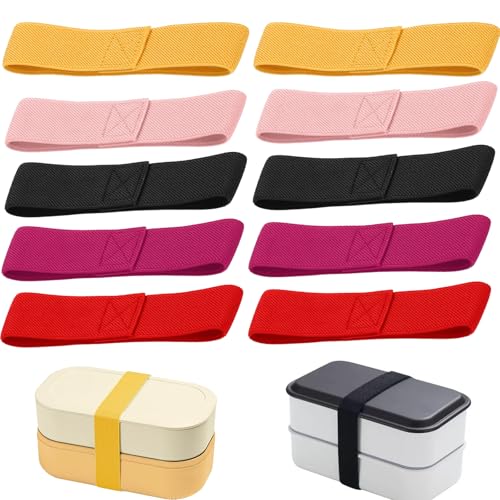 10 Pièces Sangle de Boîte à Bento, Boîte à Lunch Bande, Nylon Bento Box Strap en 5 Couleurs Ceinture Élastique pour Boîte à Déjeuner pour Bureau...