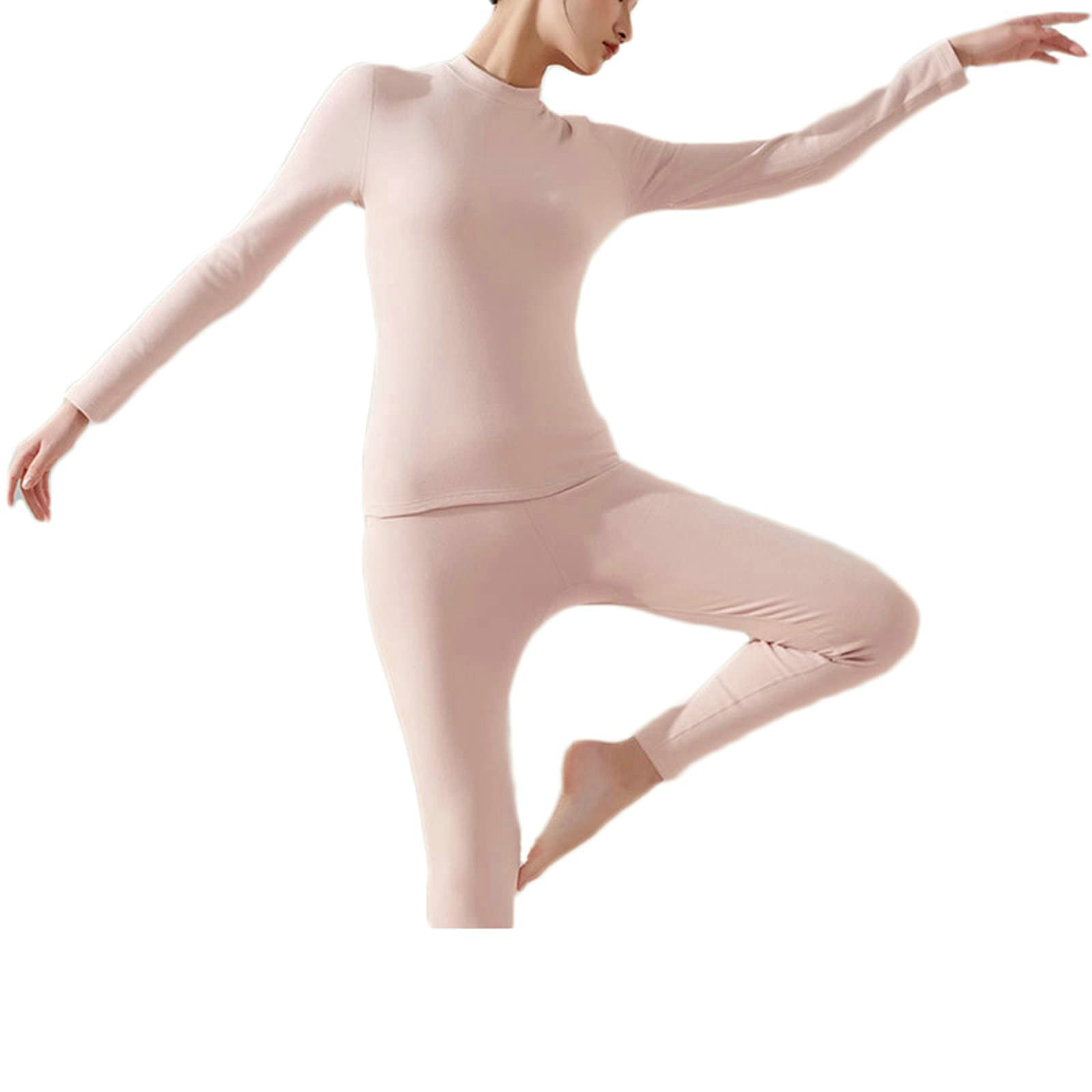 Aeici Ropa interior Térmica Ropa Interior Térmica Mujer Algodón Cuello Redondo Alto & Bajo Rosa Claro