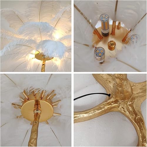 Lámpara de pie de pluma con luz LED suave y base trípode estable de resina 7
