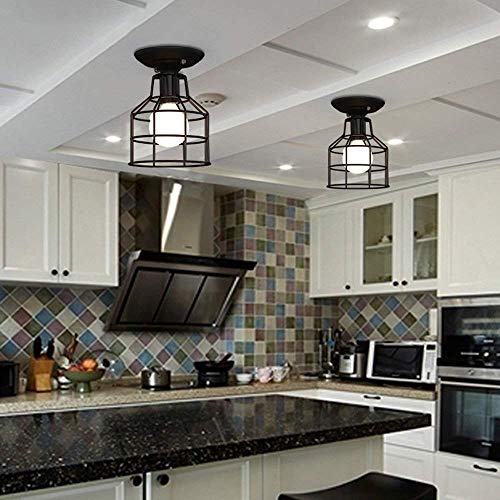 Lámpara Industrial de techo E27 con jaula decorativa de hierro y estilo moderno 4